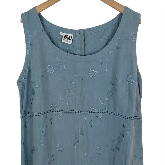 Vintage Johnny Was Light Blue Linen Sleeveless Embroidered Maxi Dress Large - Picture 4 of 10